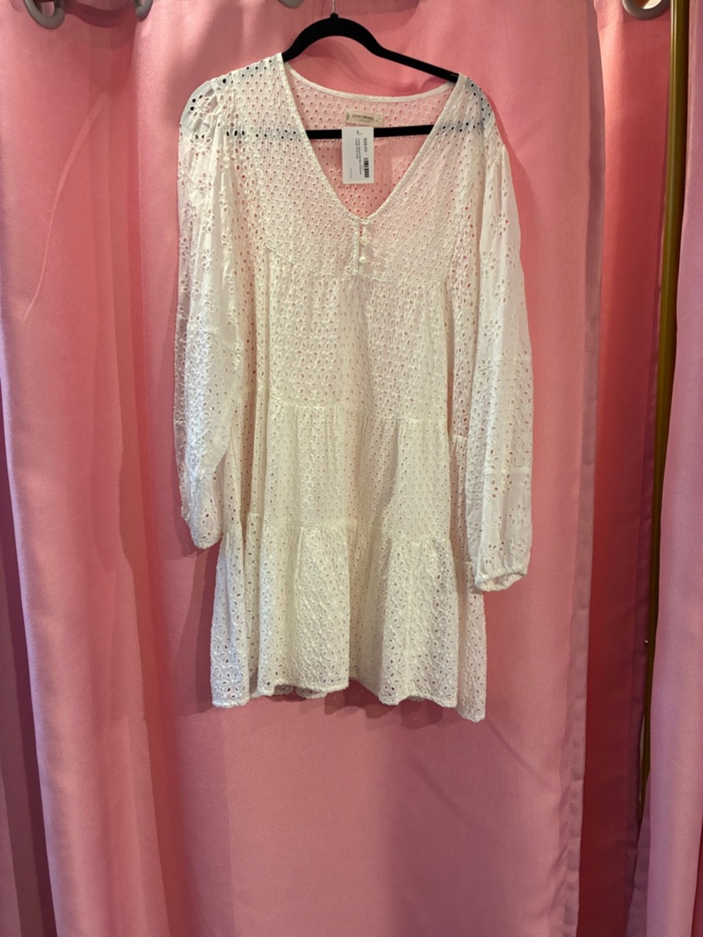 Lucky Brand Cream Eyelet Tiered V-Neck Tunic
